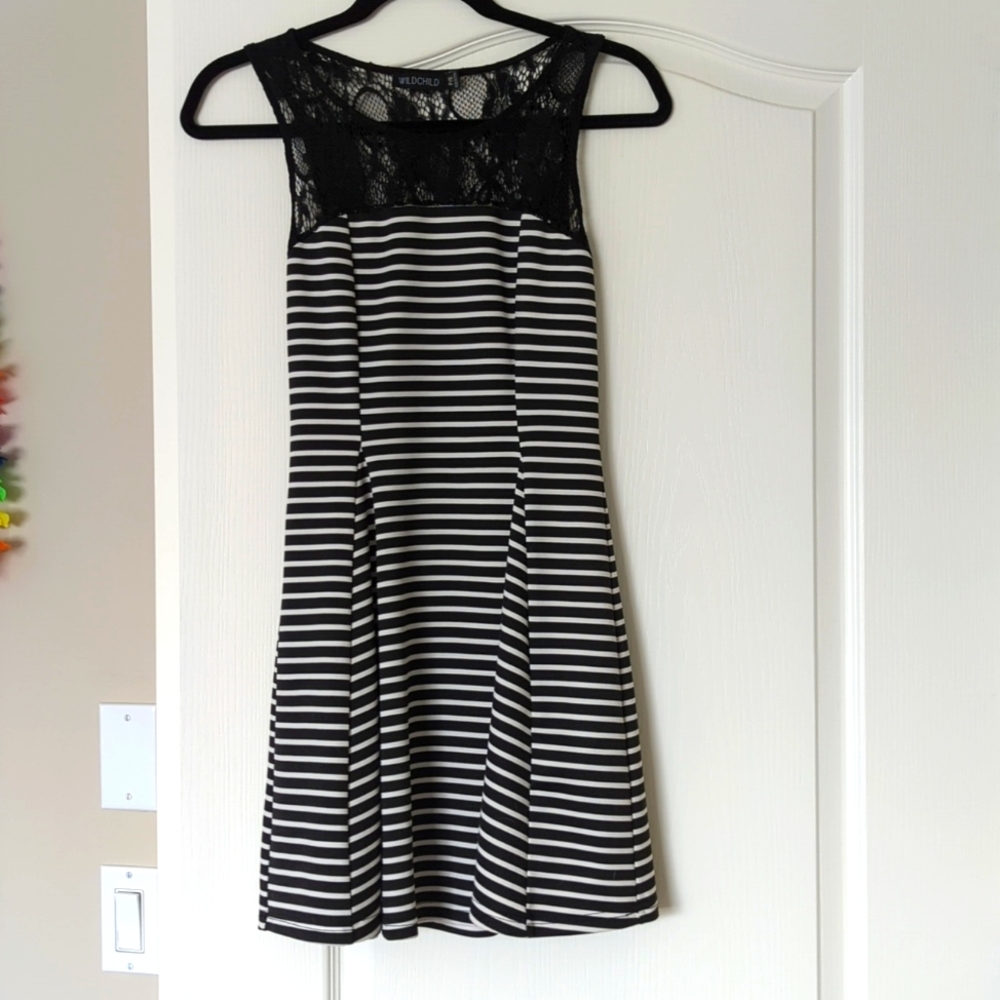 Wildchild black and white stripe lace dress